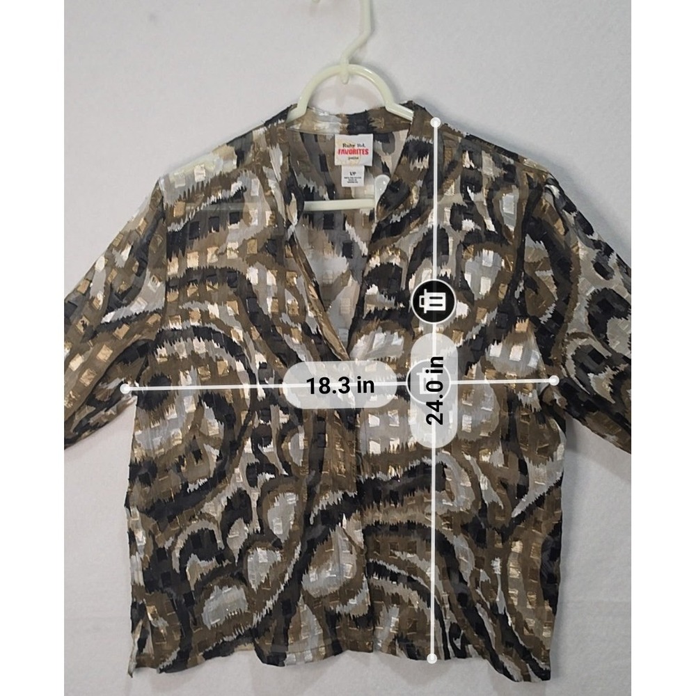 Ruby Rd Favorites Petite Blouse 12P Abstract Swirl Burnout Gold Metallic Top - Picture 3 of 7